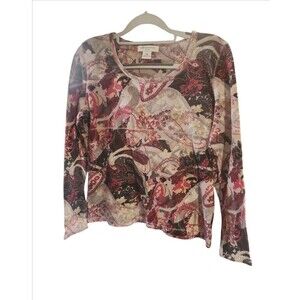 Liz Claiborne  Paisley PM Petite Top Long Sleeve
